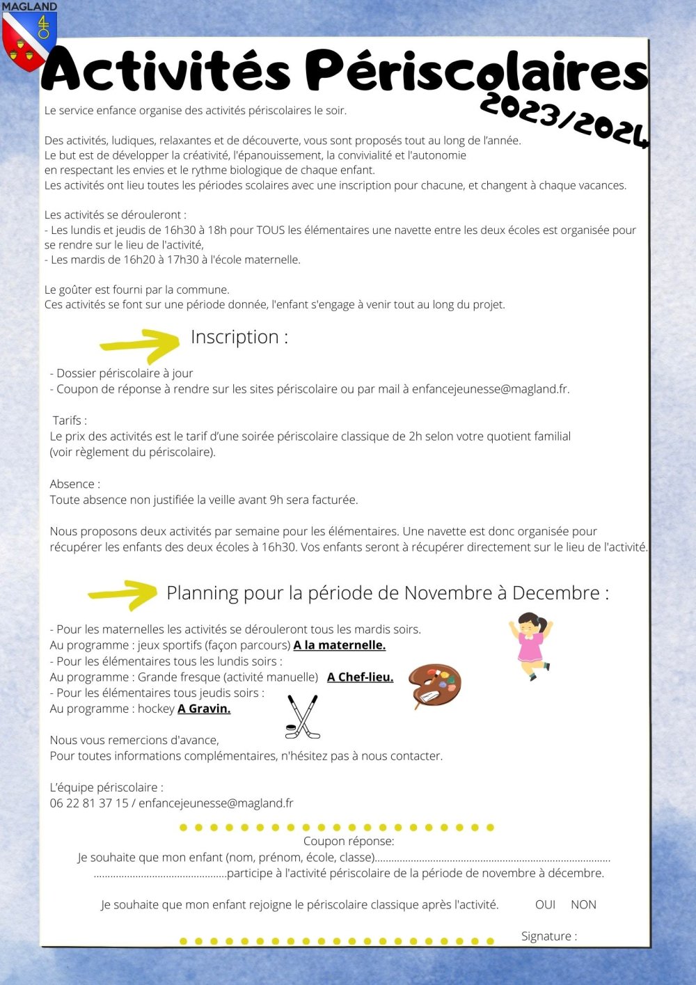 Inscription activités périscolaires nov-dec 2023